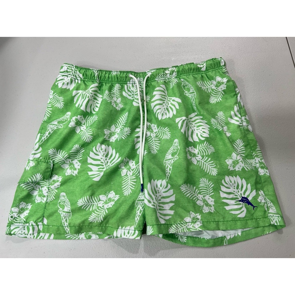 Tommy Bahama Hawaiian Swim Trunks Shorts Parrot Floral Tropical Green Mens Sz XL